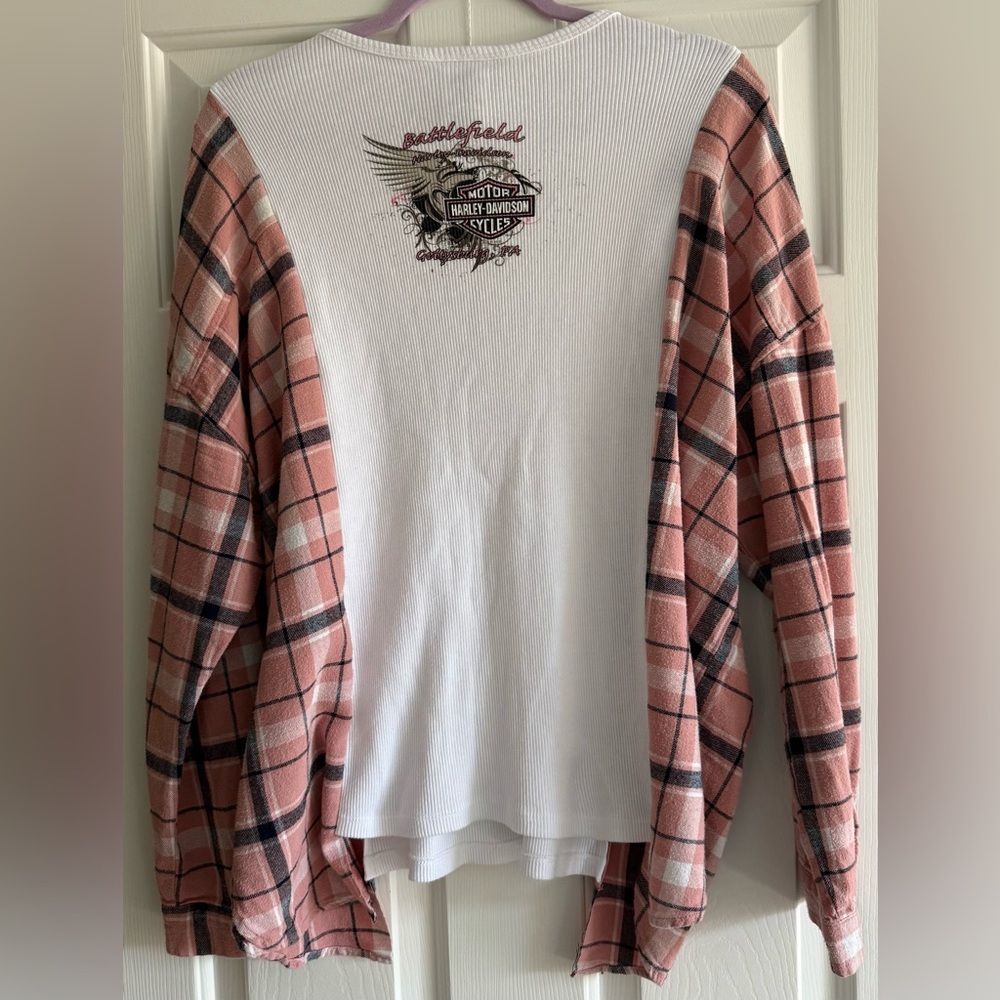 Custom Upcycled Harley Davidson Gettysburg Flannel Pullover Graphic Shirt OSFM - Picture 4 of 6